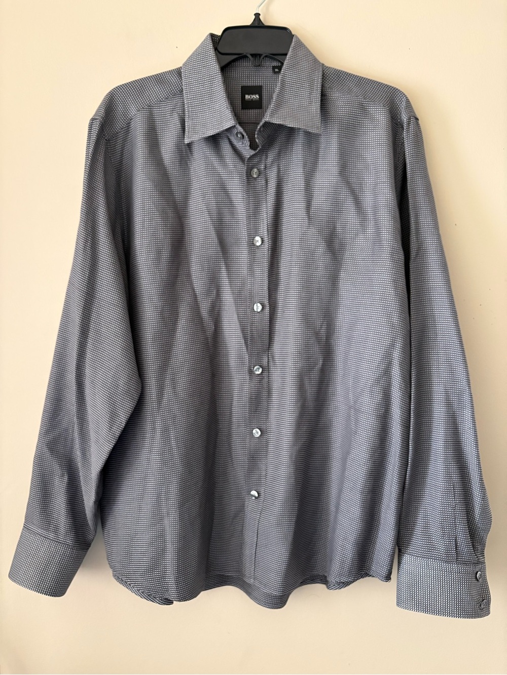 Hugo Boss Men's Gray Micro-Check Dress Shirt Sz.XL